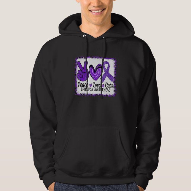 Peace Love Cure Epilepsy Awareness Warrior Survior Hoodie (Framsida)