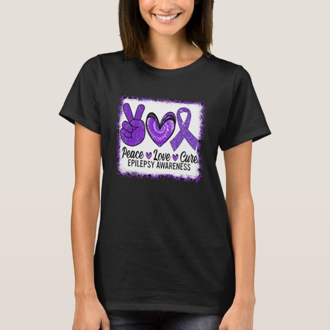 Peace Love Cure Epilepsy Awareness Warrior Survior T Shirt (Framsida)