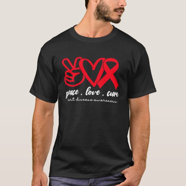 Peace Love Cure Heart Disease Awareness Month For  T Shirt (Framsida)