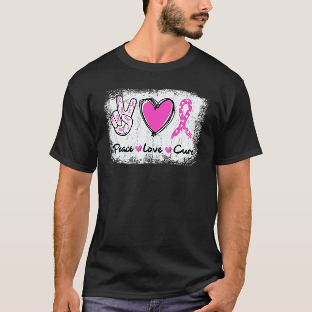 Peace Love Cure Heart Pink Ribbon In October We We T Shirt (Framsida)
