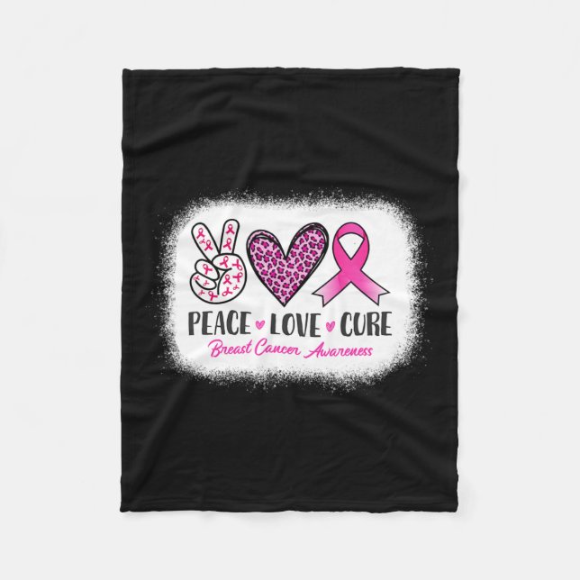 Peace Love Cure Leopard Bröstcancer Medvetenhet  Fleecefilt (Framsidan)
