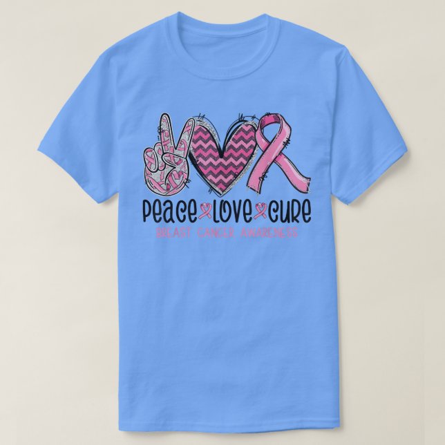 Peace Love Cure Pink Ribbon Cancer Breast Awarenes T Shirt (Design framsida)