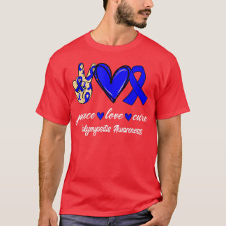 Peace Love Cure Polymyositis Blue Ribbon Awareness T Shirt