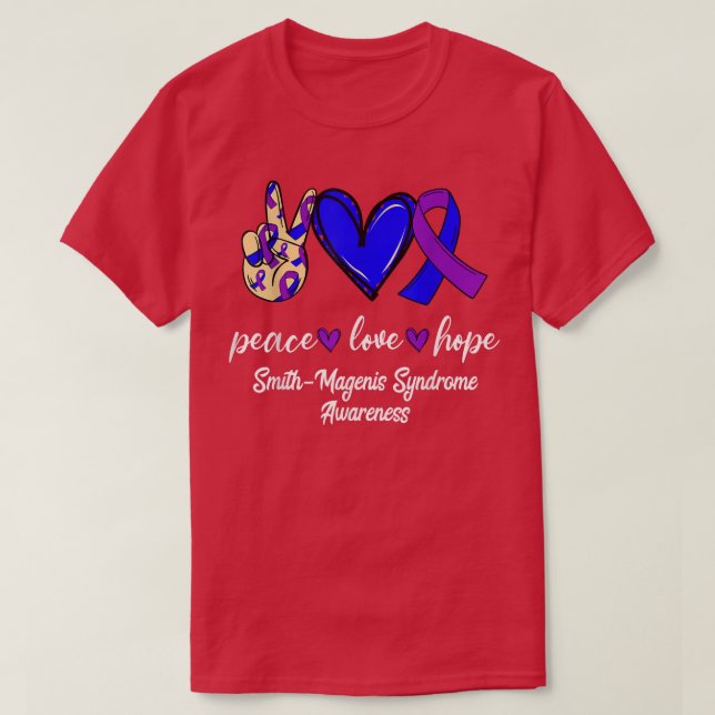 Peace Love Cure Smith-Magenis Syndrome Purple Blue T Shirt (Design framsida)