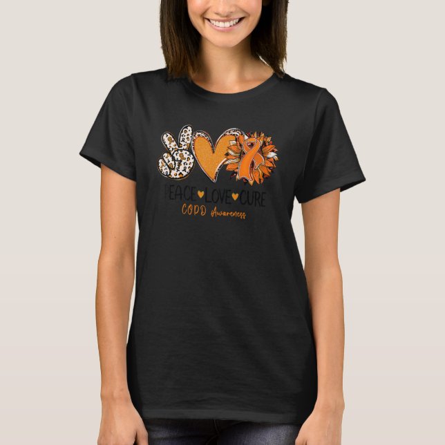 Peace Love Cure Sunflower Leopard COPD Awareness T Shirt (Framsida)