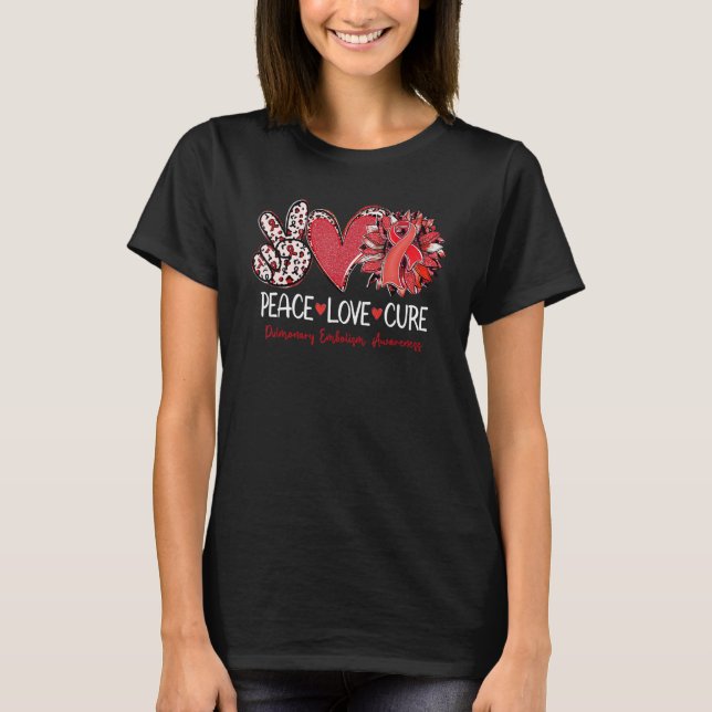 Peace Love Cure Sunflower Red Ribbon Pulmonary Emb T Shirt (Framsida)