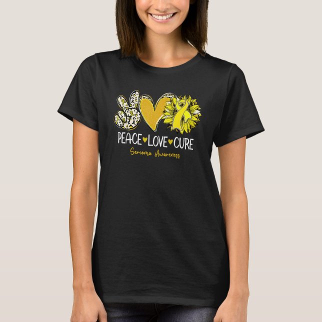 Peace Love Cure Sunflower Yellow Ribbon Sarcoma Aw T Shirt (Framsida)