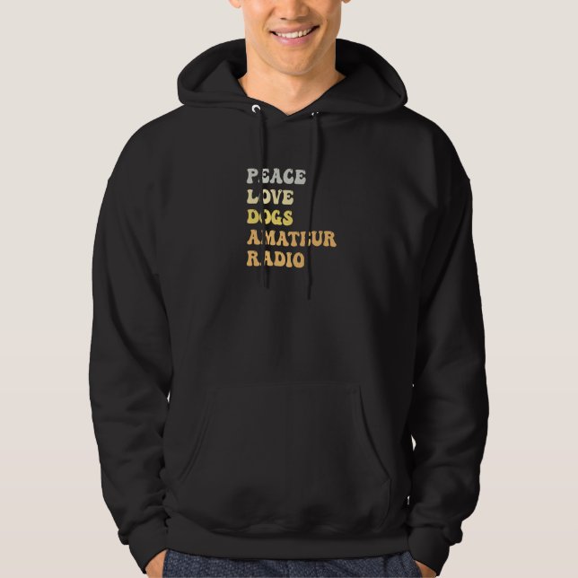 Peace Love Dogs Amateur Radio  Retro Hoodie (Framsida)