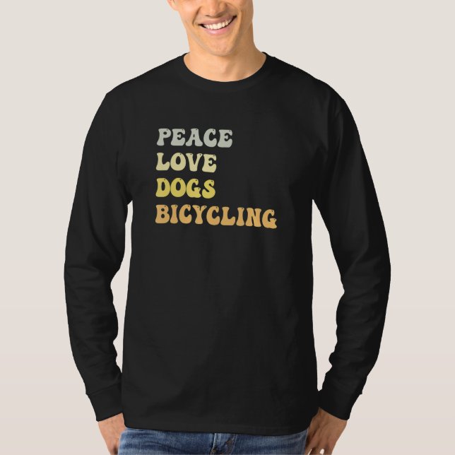 Peace Love Dogs Bicycling  Retro T Shirt (Framsida)