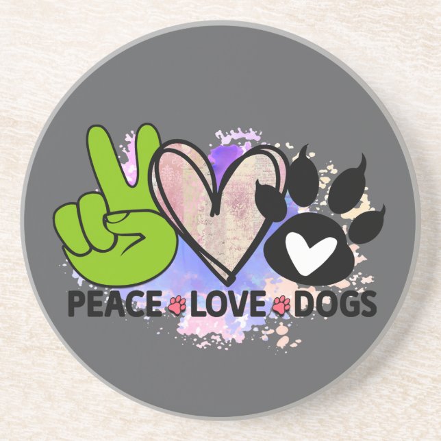 Peace Love Dogs Coaster – Boho Pet Lover Gift Underlägg (Framsidan)