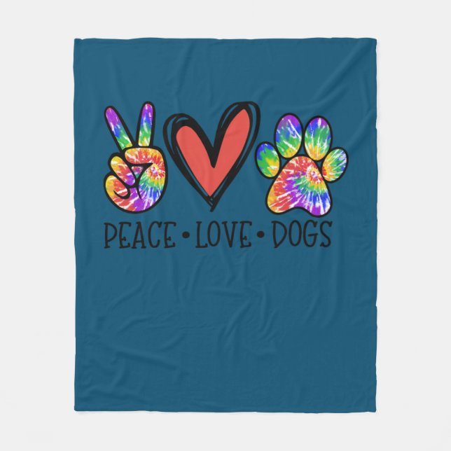 Peace Love Dogs Paws Tie Dye Rainbow Animal Rescue Fleecefilt (Framsidan)