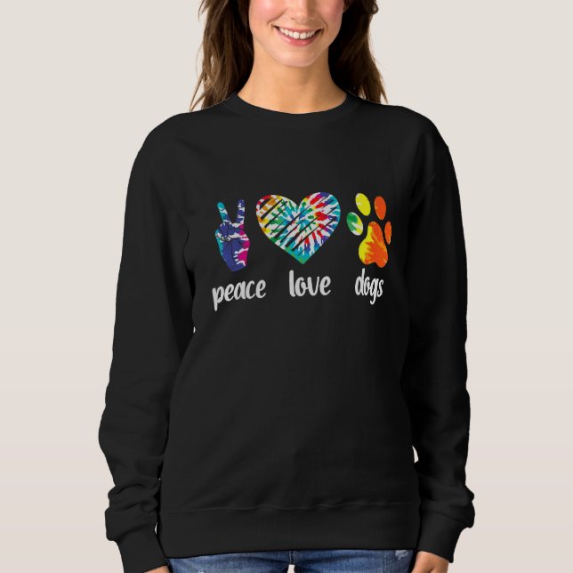 Peace Love Dogs Paws Tie Dye Rainbow Animal Rescue T Shirt (Framsida)