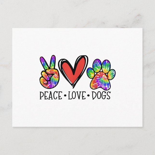 Peace Love Dogs Paws Tie Dye Rainbow Animal Rescue Vykort (Framsida)