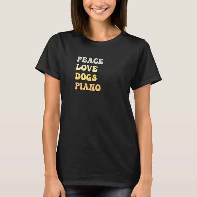 Peace Love Dogs Piano  Retro T Shirt (Framsida)