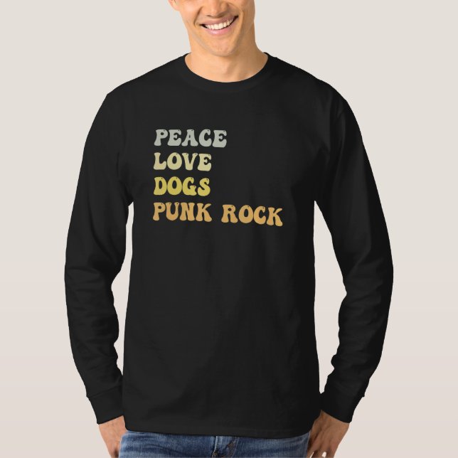 Peace Love Dogs Punk Rock   Retro T Shirt (Framsida)