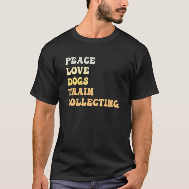 Peace Love Dogs Train Collecting   Retro T Shirt (Framsida)