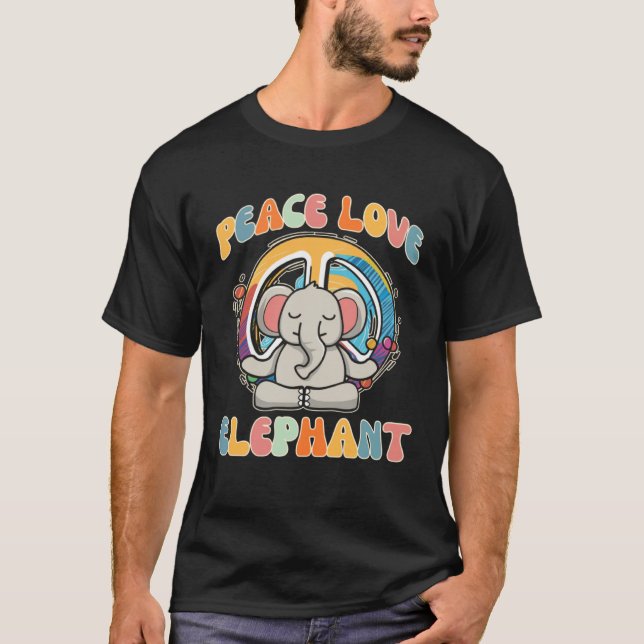 Peace Love Elephant Boar Hippie Yoga  Meditation H T Shirt (Framsida)