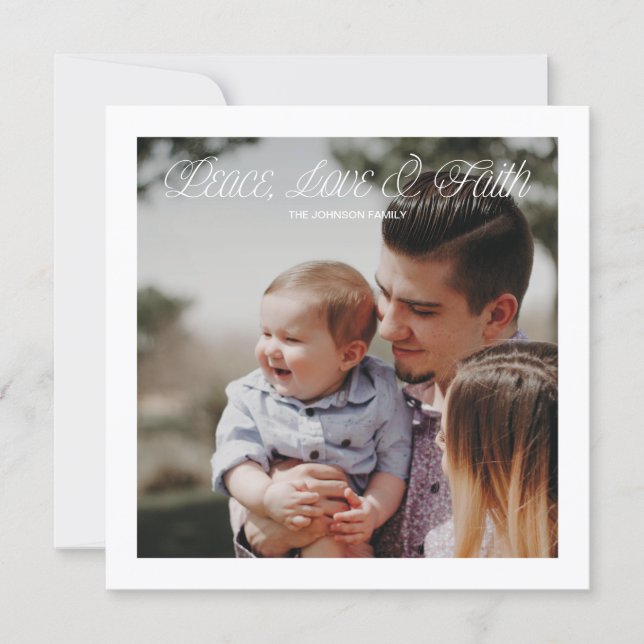 Peace, Love & Faith Modern Christmas Photo Card Julkort (Framsida)