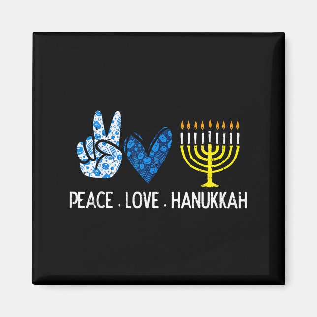 Peace Love Hanukkah Retro Chanukah Jewish Men Wome Magnet (Framsidan)