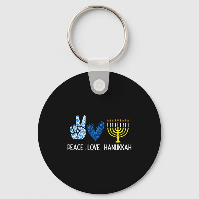 Peace Love Hanukkah Retro Chanukah Jewish Men Wome Nyckelring (Framsida)