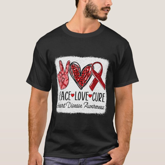 Peace Love Heart Disease Awareness Chd Suprt Wear  T Shirt (Framsida)