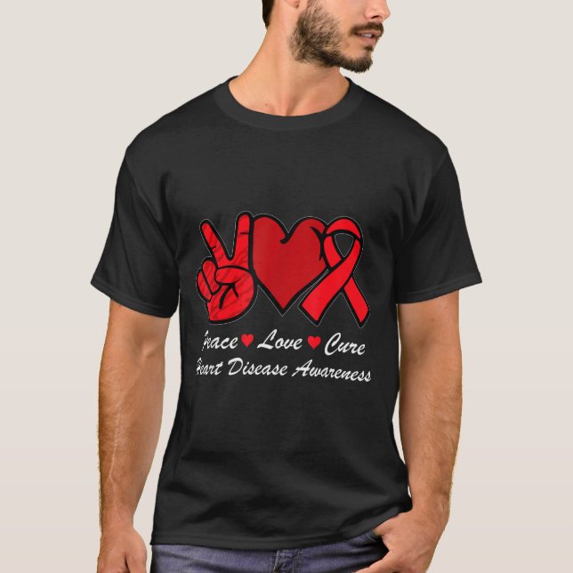 Peace Love Heart Disease Awareness Chd Suprt Wear  T Shirt (Framsida)