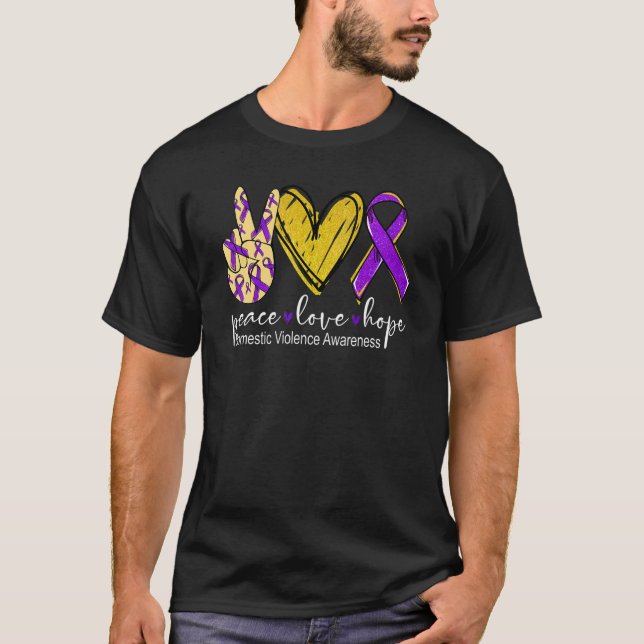 Peace Love Hope Domestic Violence Awareness Purple T Shirt (Framsida)