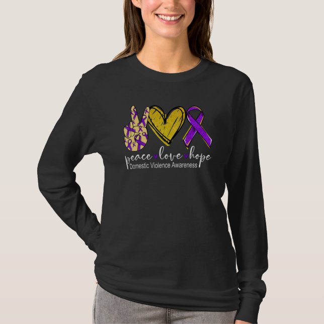 Peace Love Hope Domestic Violence Awareness Purple T Shirt (Framsida)