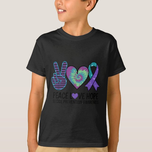 Peace Love Hope Suicide Prevention Tie Dye Awarene T Shirt (Framsida)