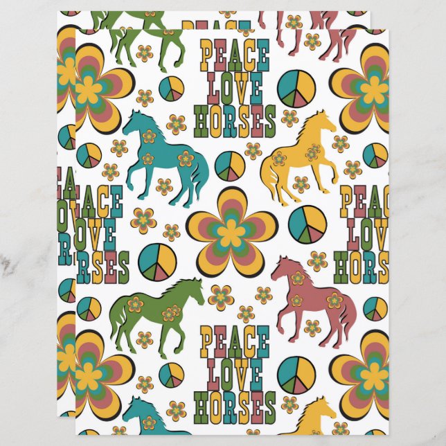 Peace Love Horses Scrapbook Paper (Fram/baksida)