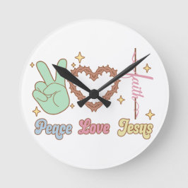 Peace, love, Jesus, God, Church, Religious, Bible Rund Klocka