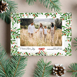 Peace Love Joy, Christmas Berries, Custom Photo  Julkort