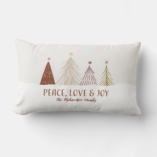 Peace Love & Joy Christmas Trees Holiday Family Lumbarkudde (Framsida)