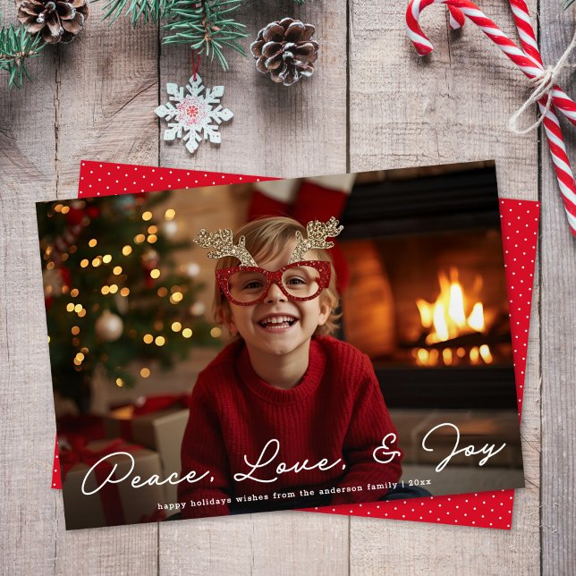 Peace Love & Joy Minimalist Script Photo Christmas Julkort (Skapare uppladdad)