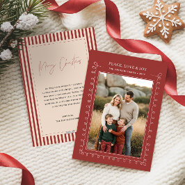 Peace Love & Joy Red Family Photo Christmas Julkort