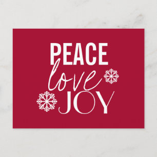 Peace Love Joy Red Snowflake Holiday Postcards Helg Vykort