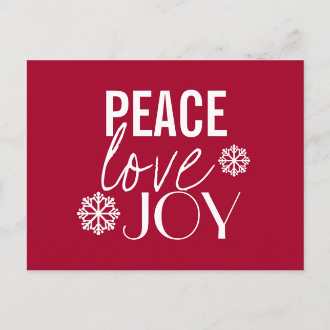 Peace Love Joy Red Snowflake Holiday Postcards Helg Vykort (Framsida)