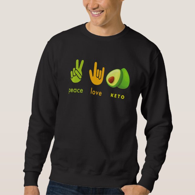 Peace Love Keto Funny Hand Sign And Avocado Design Lång Ärmad Tröja (Framsida)