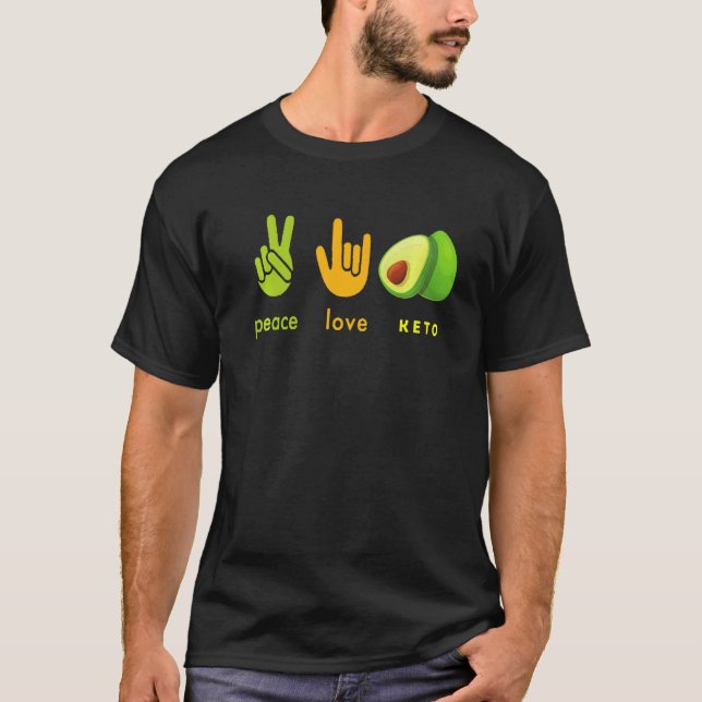 Peace Love Keto Funny Hand Sign And Avocado Design T Shirt (Framsida)