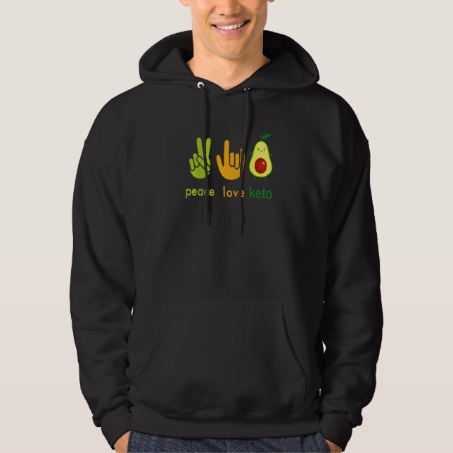 Peace Love Keto Funny Painter Avocado Hand Sign De Hoodie (Framsida)