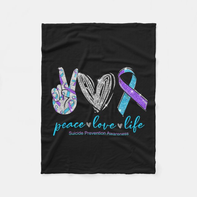 Peace Love Life Suicide Prevention Awareness Heart Fleecefilt (Framsidan)