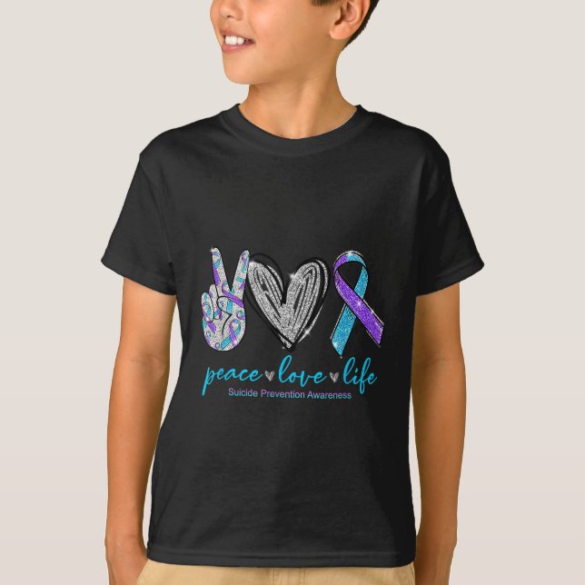 Peace Love Life Suicide Prevention Awareness Heart T Shirt (Framsida)