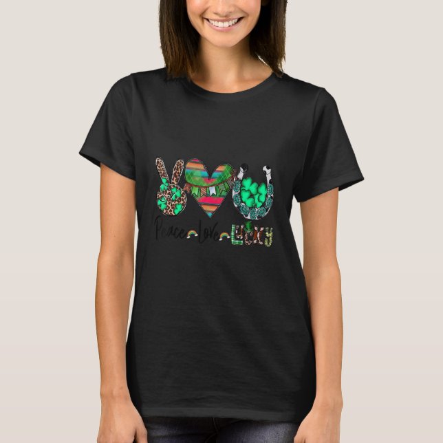 Peace Love Lucky St. Patricks Day Horseshoe Wester T Shirt (Framsida)