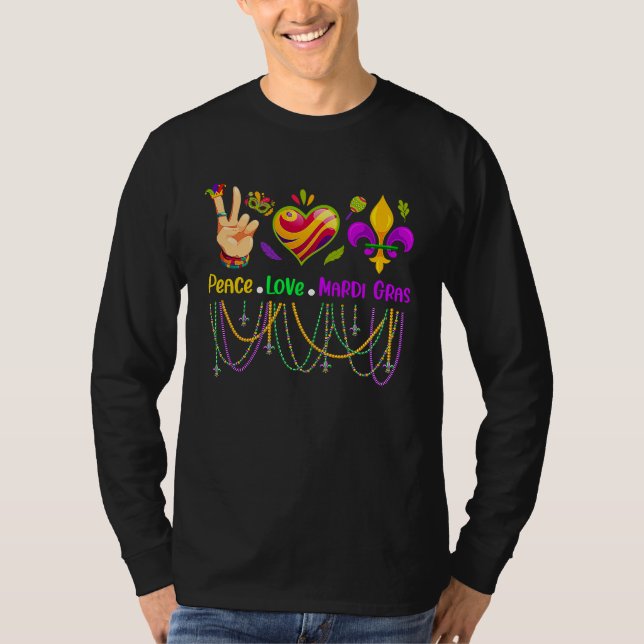 Peace Love Mardi Gras Beads for women Carnival Par T Shirt (Framsida)