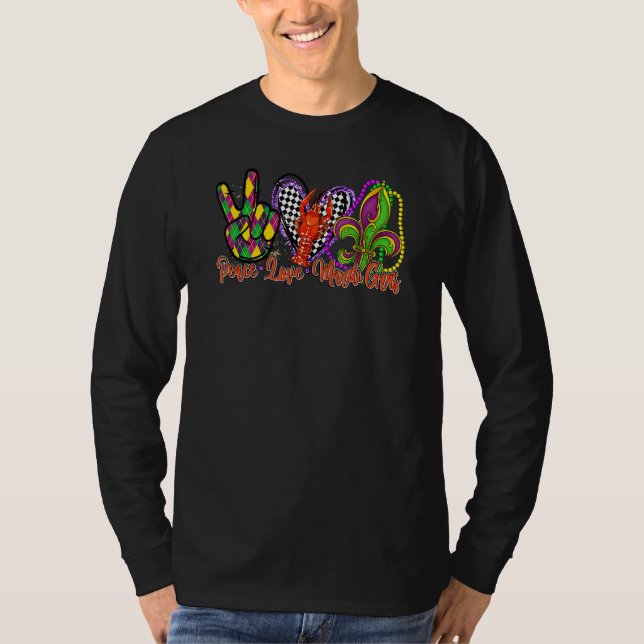 Peace Love Mardi Gras Crawfish Heart Checked Festi T Shirt (Framsida)