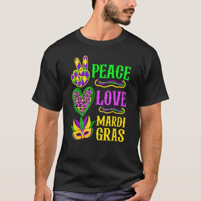 Peace Love Mardi Gras Leopard Funny Festival Carni T Shirt (Framsida)