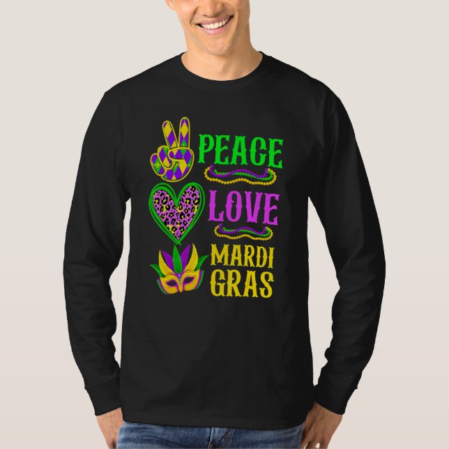 Peace Love Mardi Gras Leopard Funny Festival Carni T Shirt (Framsida)