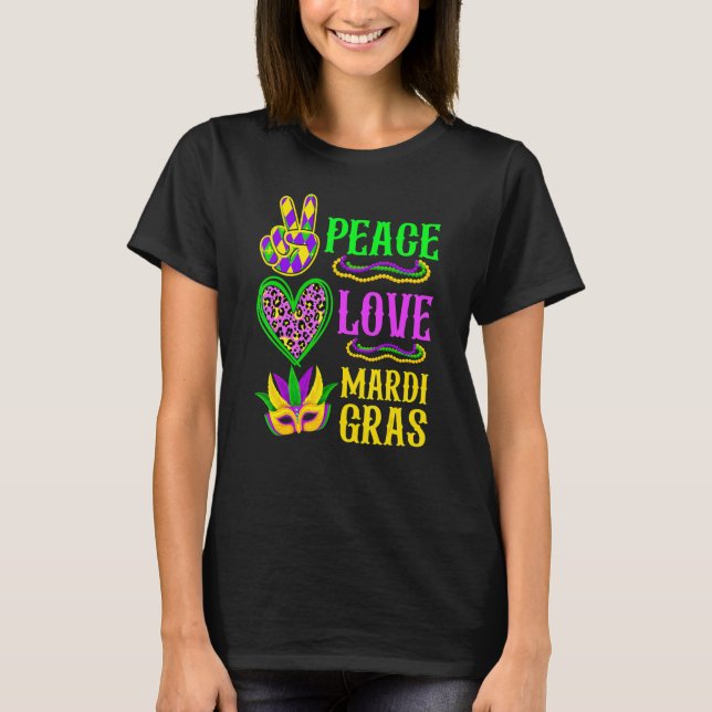 Peace Love Mardi Gras Leopard Funny Festival Carni T Shirt (Framsida)