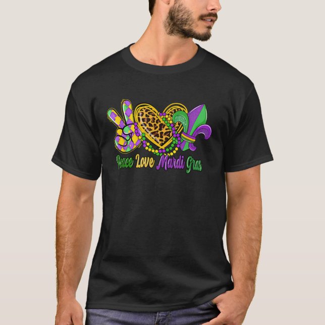 Peace Love Mardi Gras Leopard Heart Mardi Gras Cro T Shirt (Framsida)