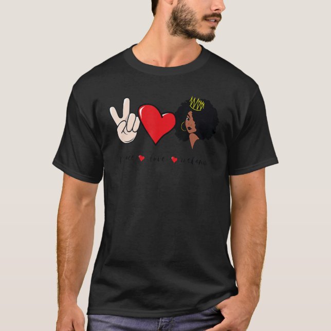 Peace Love Melanin Black History Month BLM Afro Qu T Shirt (Framsida)
